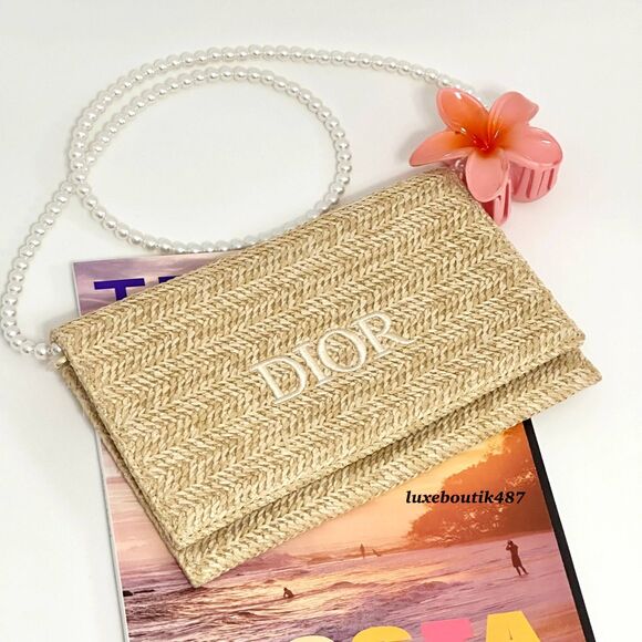 DIOR Faux-Raffia Cosmetic Clutch Pouch bag Limited Edition